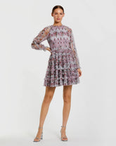 Purple Ruffle Long Sleeve Floral Mini Dress